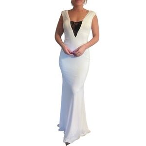 Jovani Gown White with Black Lace